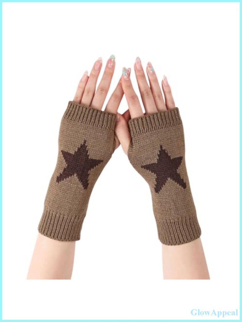 Fingerless Gloves Star Knitted Wrist Length Thumbhole Y2K Emo Goth Punk Arm